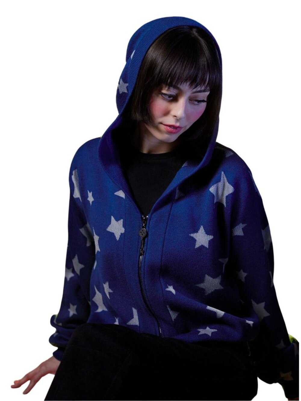Hot Topic Coraline Star Print Hooded Zip Up Cardigan Blue Size XS Halloween Goth